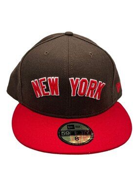 New York Yankees New Era 59Fifty Fitted Hat Size 8 Vintage Logo Brown Red Cap